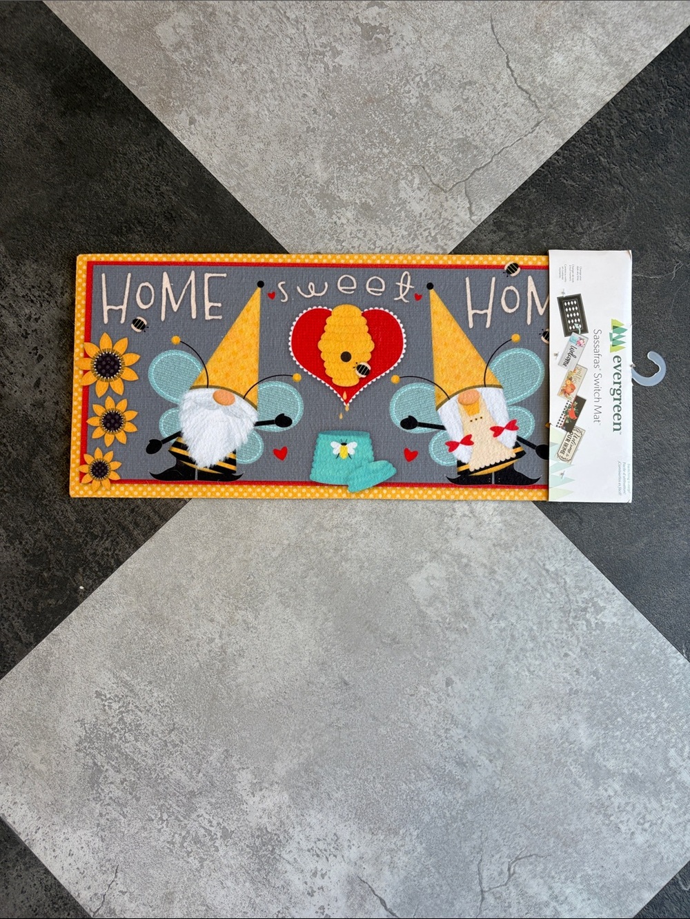 Home Sweet Gnome Decorative Sassafras Door Mat Insert  - Gray and Yellow